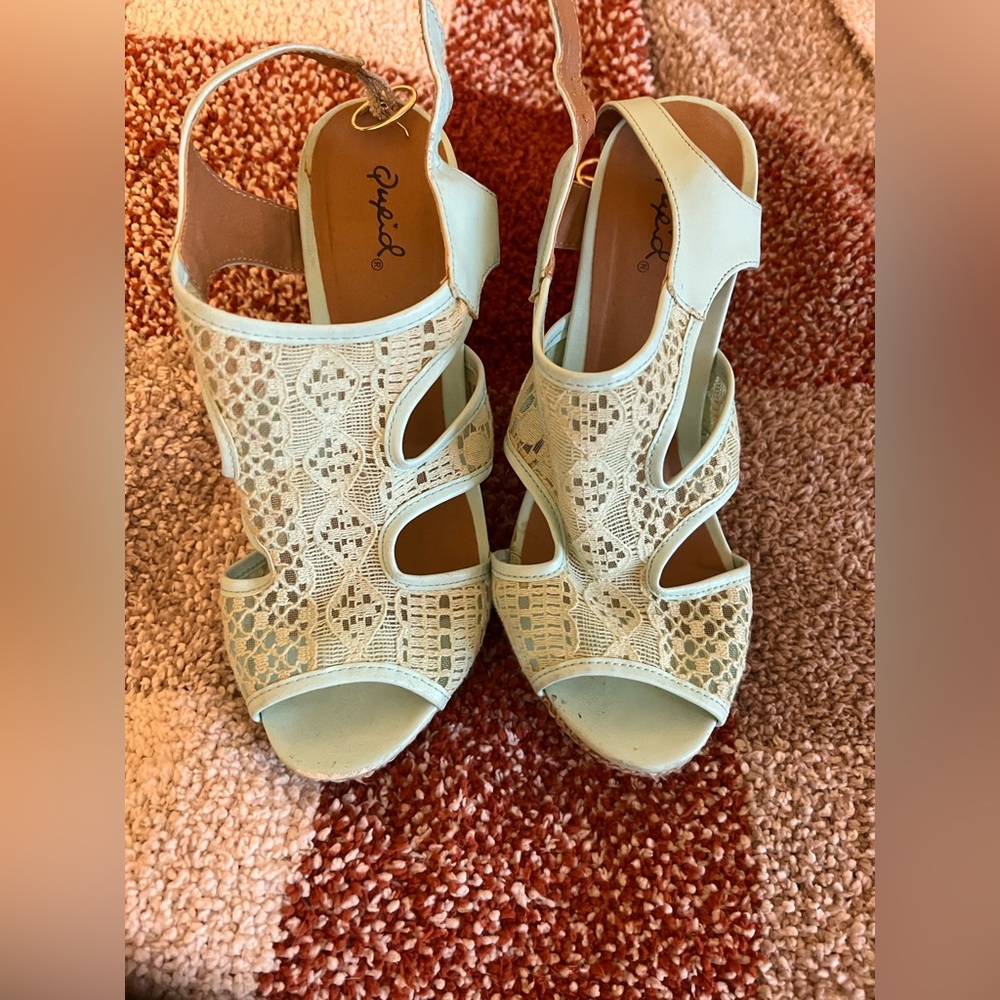 Teal lace wedges
